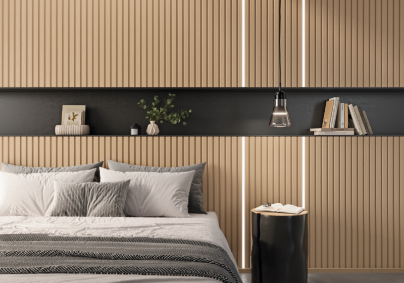 habillage d'un mur en parement moderne tasseaux de bois a la fare les oliviers