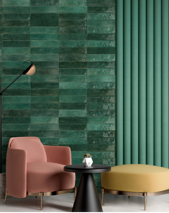 Carrelage zellige vert de l’usine espagnole Mikonos pour salle de bain et crédence de cuisine près de Martigues